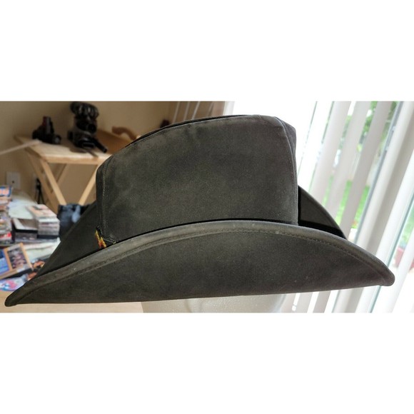 VTG UNITED HATTERS CAP & MILLINERY Black Suede COWBOY HAT SZ XL Colorful Band - Picture 7 of 12